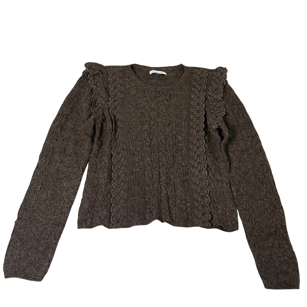 American Eagle Sweater Womens Small Ruffle Brown Boho Ruffle‎ Ren Fair
